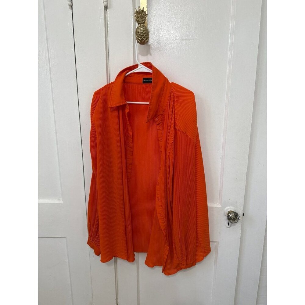 PrettyLittleThing Orange Ribbed Button-Front Blouse